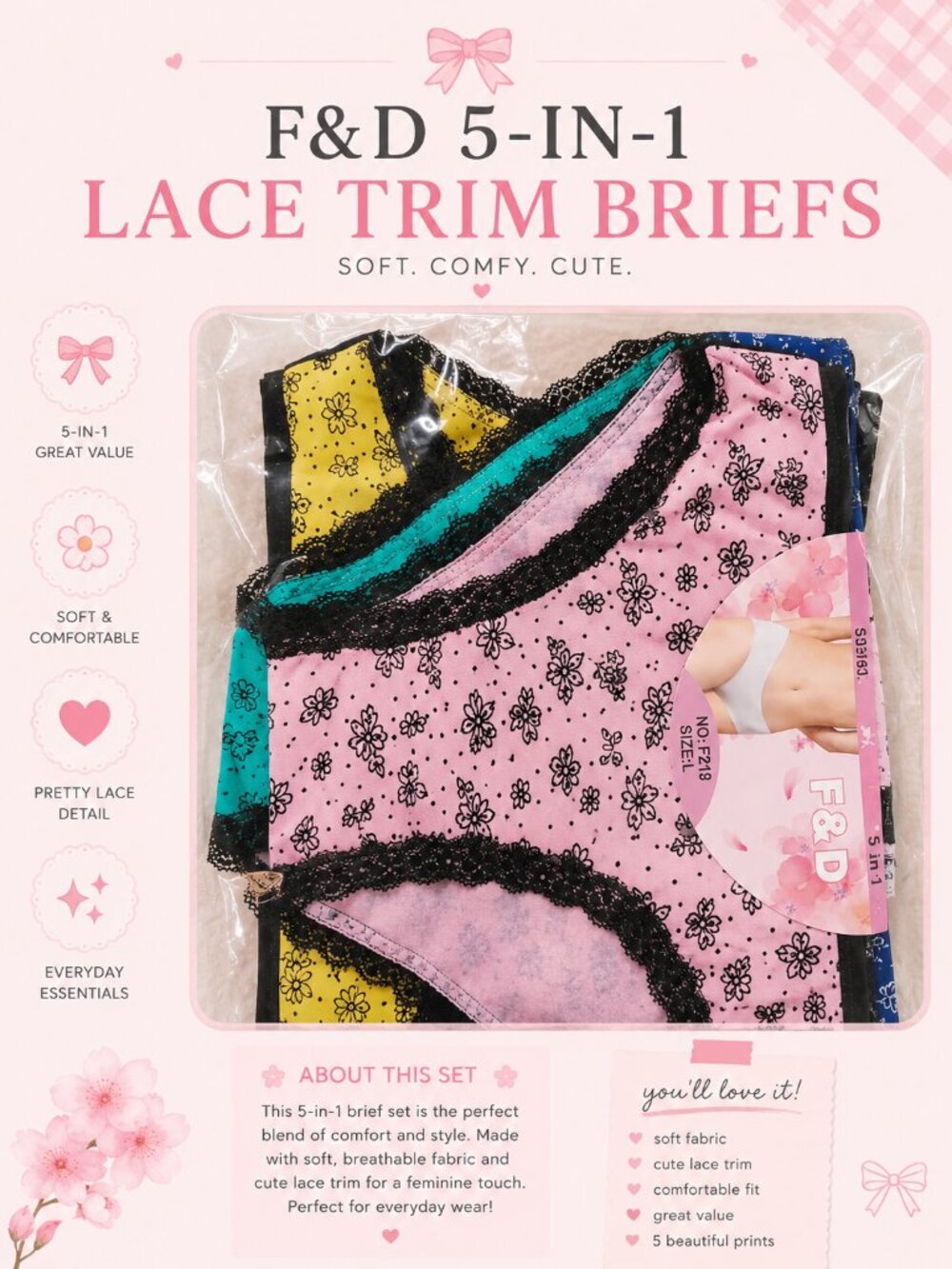 Cherry Bloom Lace 5-in-1 Panty Set